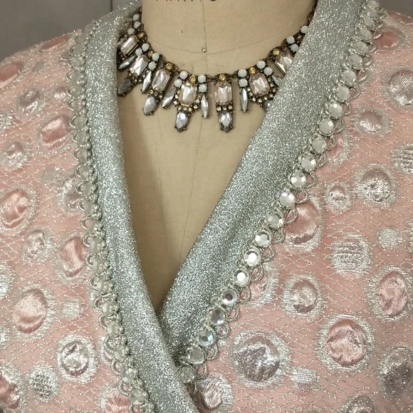 Sixties Silver & Pink Metallic Gown 60s Designer Maxi Feminine Glitter Sz 8 10